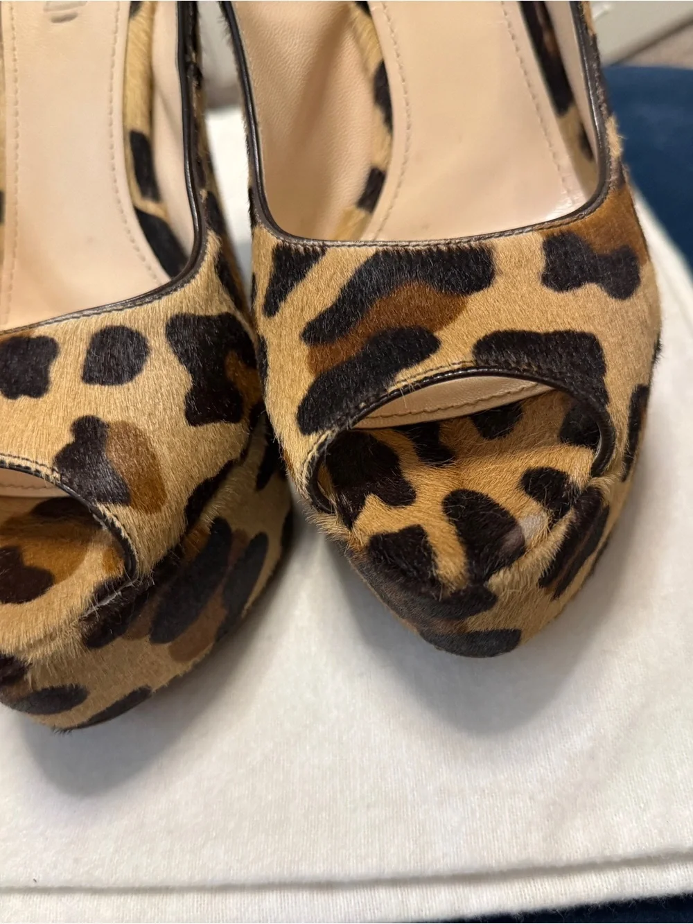 Prada Leopard Print Platform Slingback Heels - Tan & Black